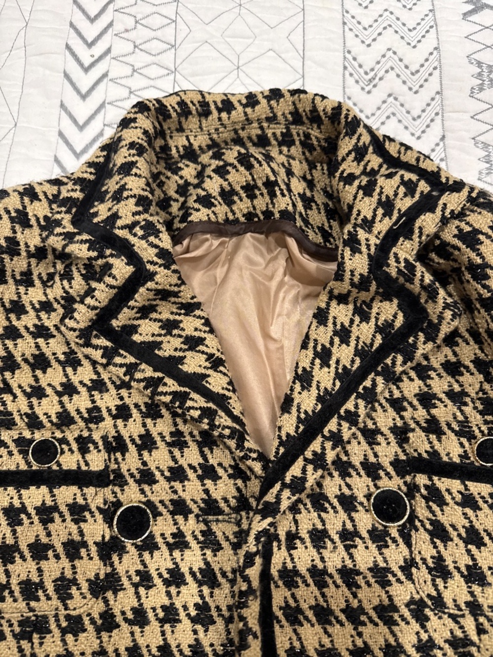 Tweed Cropped Houndstooth Double-Breasted Jacket, XXSP, NWOT - Picture 2 of 10